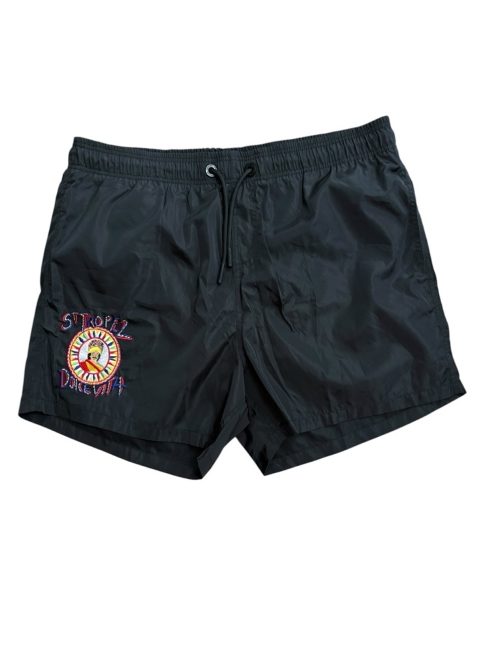 Bain De Mer Swim Trunks Shorts St Tropez Dolce Vita Embroidered Black Size 3XL